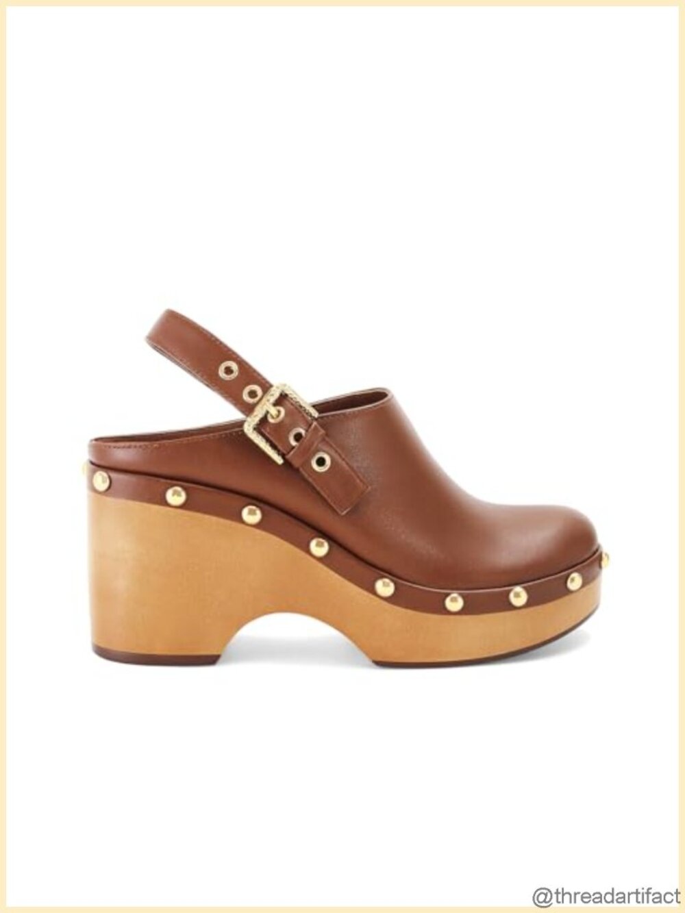 Faux Leather Platform Clogs Studded Buckle Slingback Mules for Women